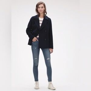 NEW GAP Navy Wool Blend Peacoat Women’s M Double Breasted Quiet Luxury Classic